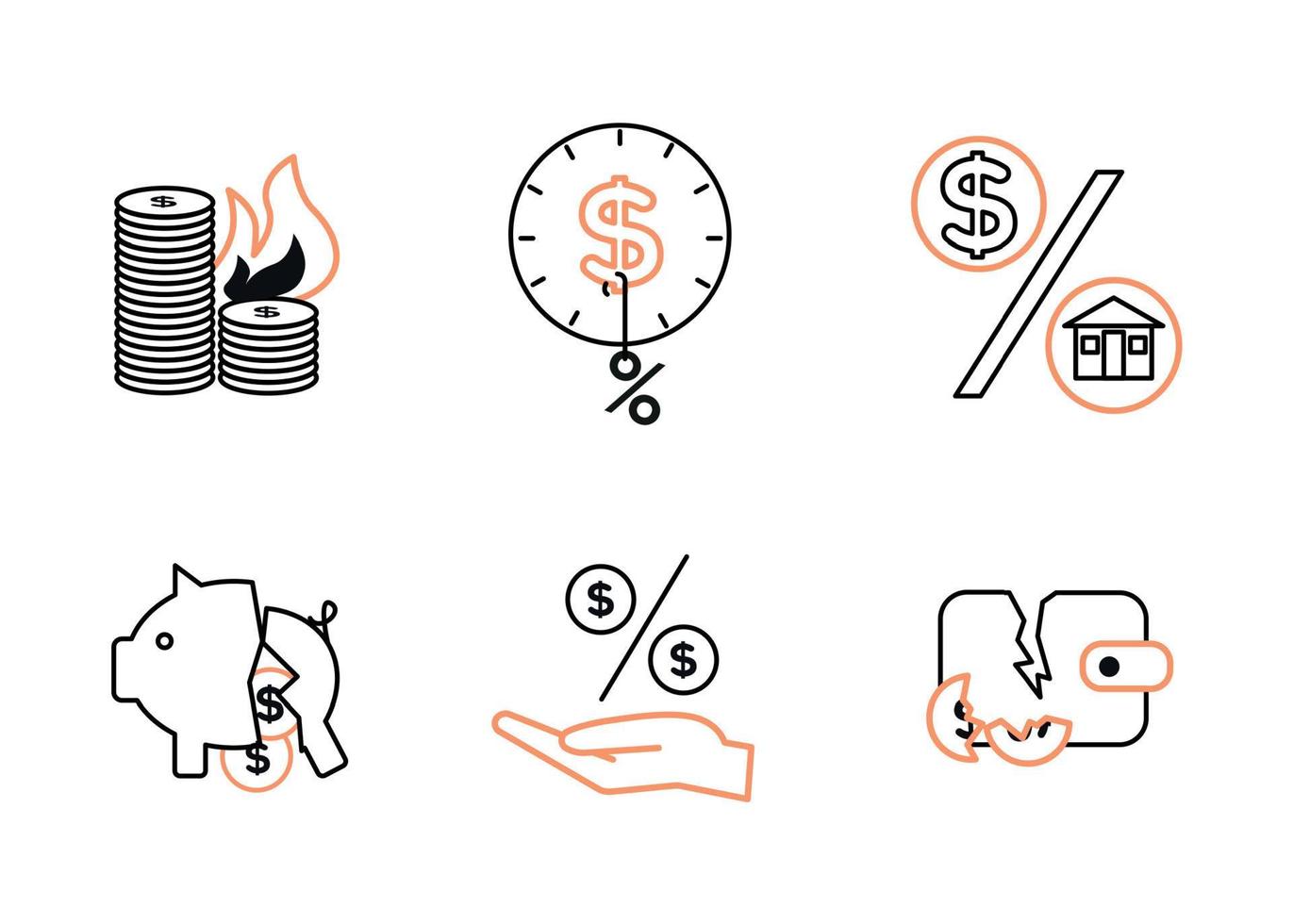 Finance. Vector illustration set of icons bankruptcy, credit.