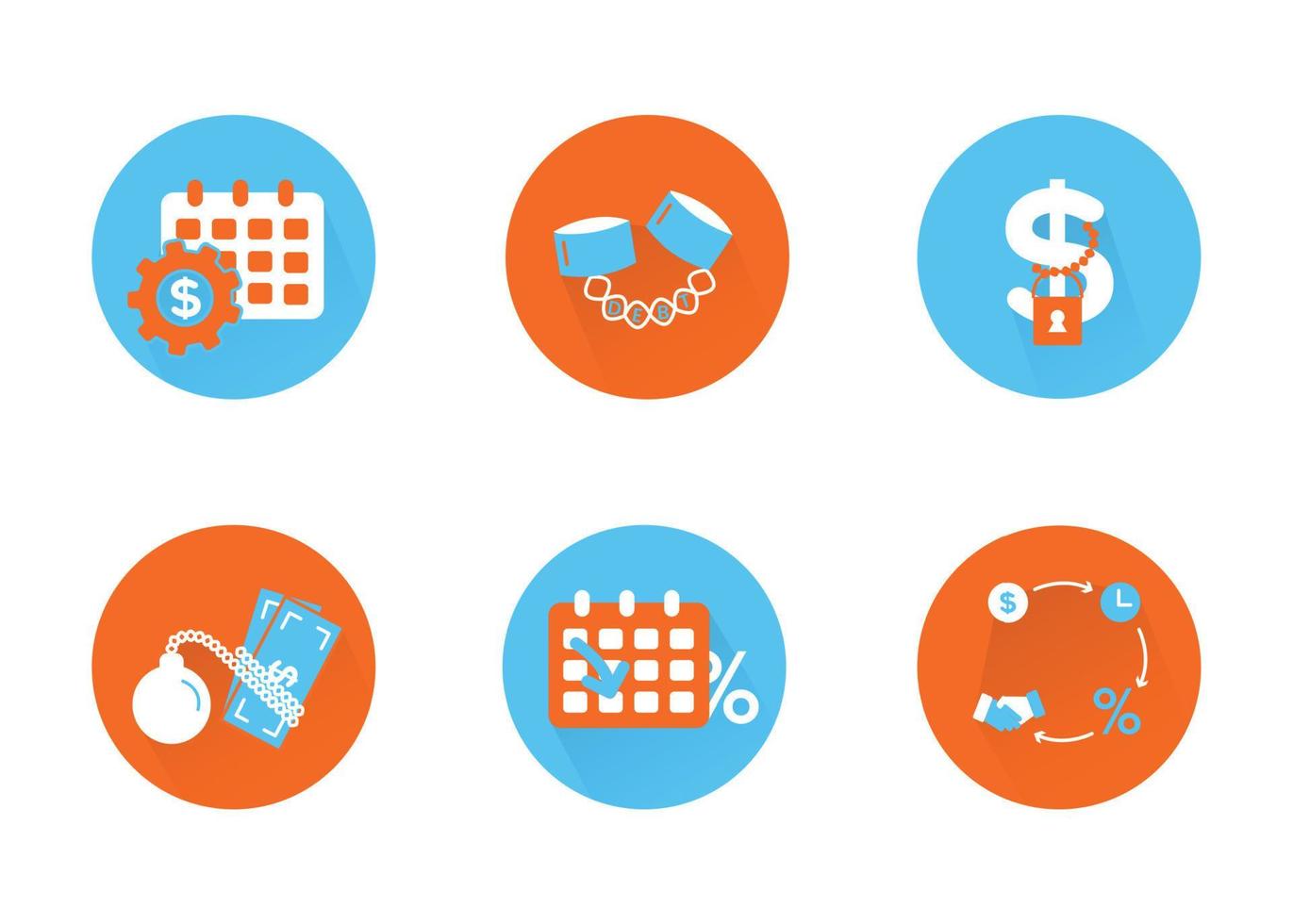 Finance. Vector illustration set of debt icons, debt restructuring