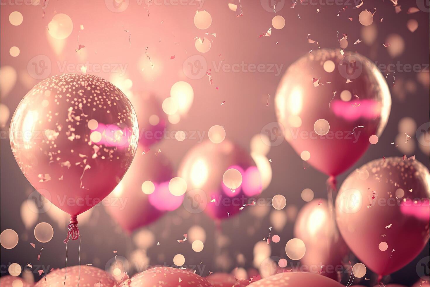 Holiday greeting romantic background balloons blurred background and confetti. . photo