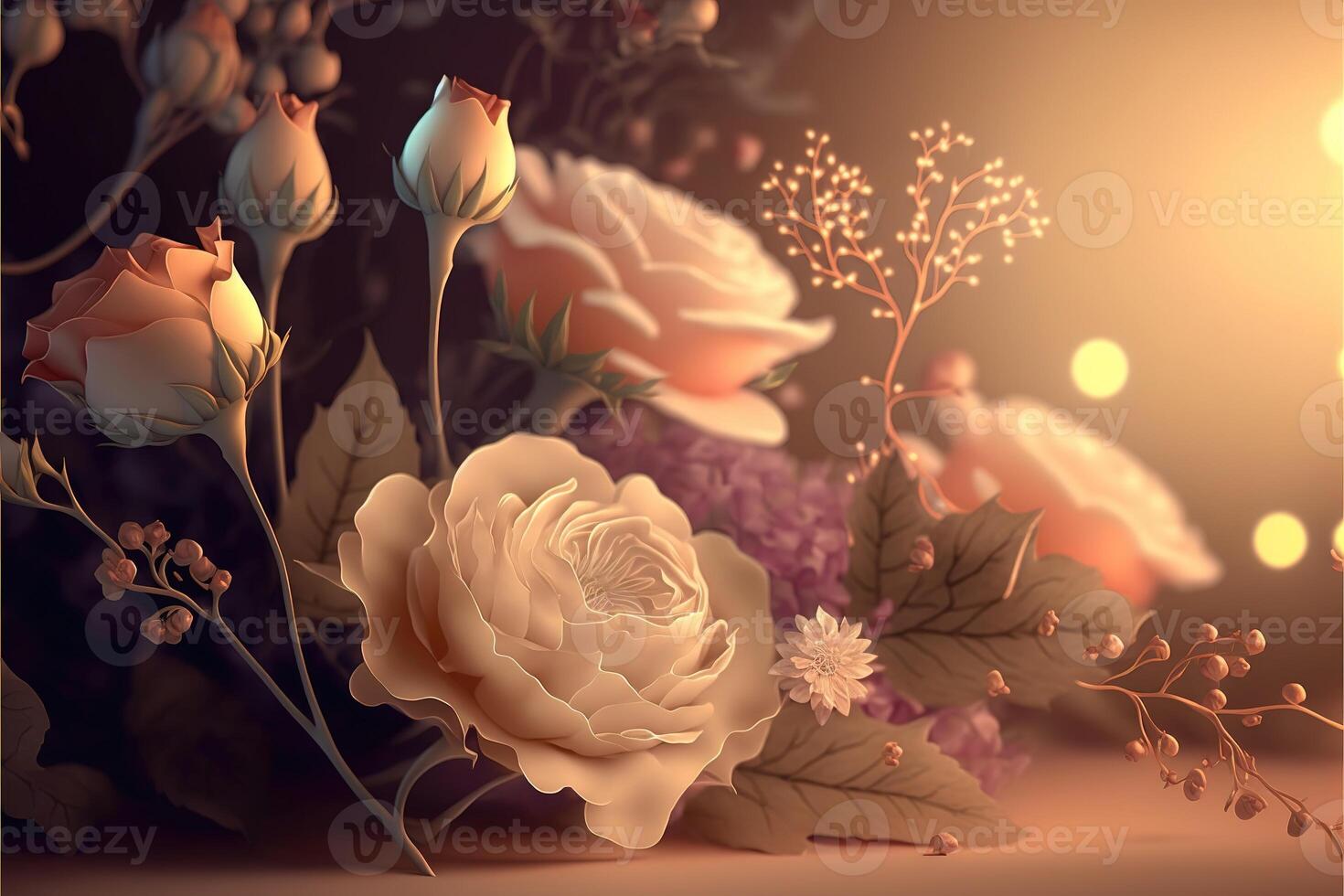 amable biege pastel retro antecedentes con Rosa flores Boda antecedentes. generativo ai foto