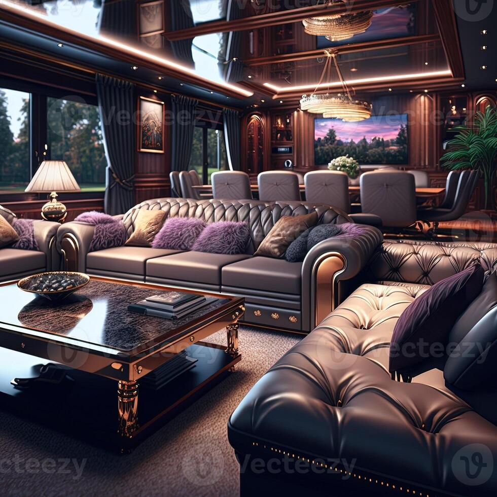 Luxury rich vintage interior of apartment in hotel or lobby. photo