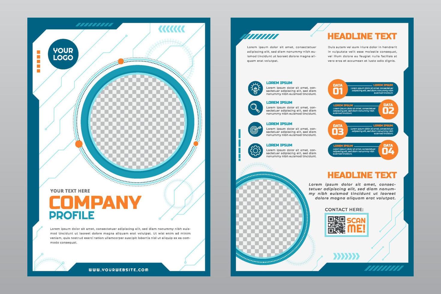 Flat Futuristic Tecnology Company Profile Template vector