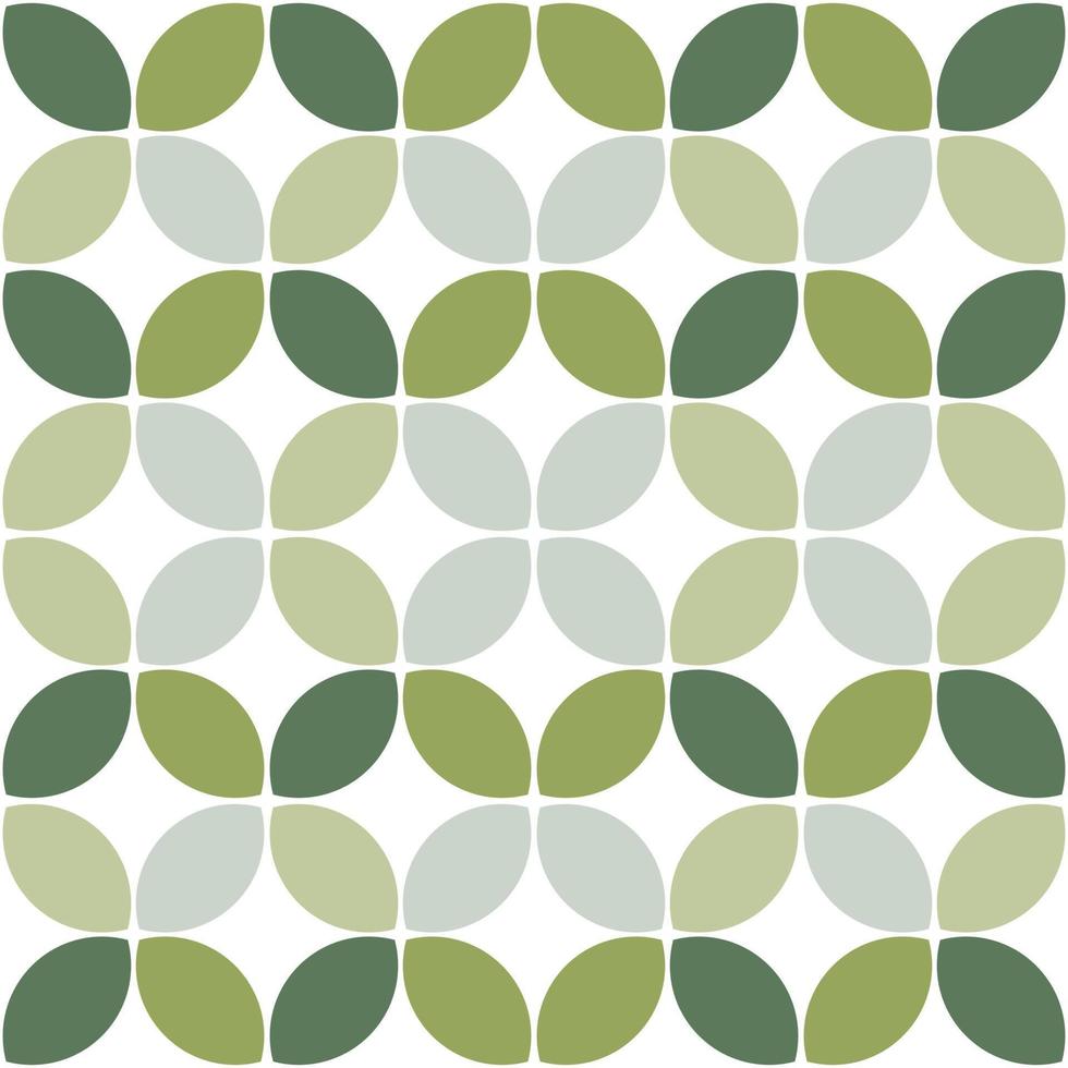 Modern minimalistic  geometric seamless pattern, rounded shapes, leaves in green color scheme on a white background vector