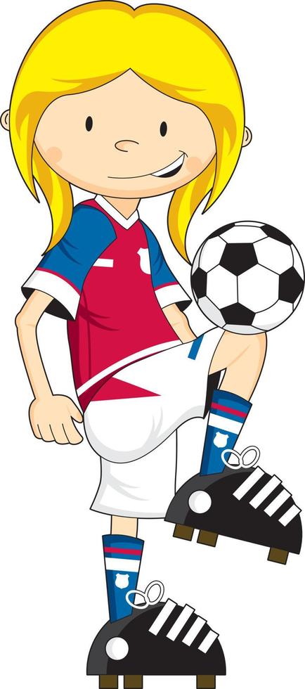 Cute Cartoon Girl Football Soccer Player - Sports Illustration vector