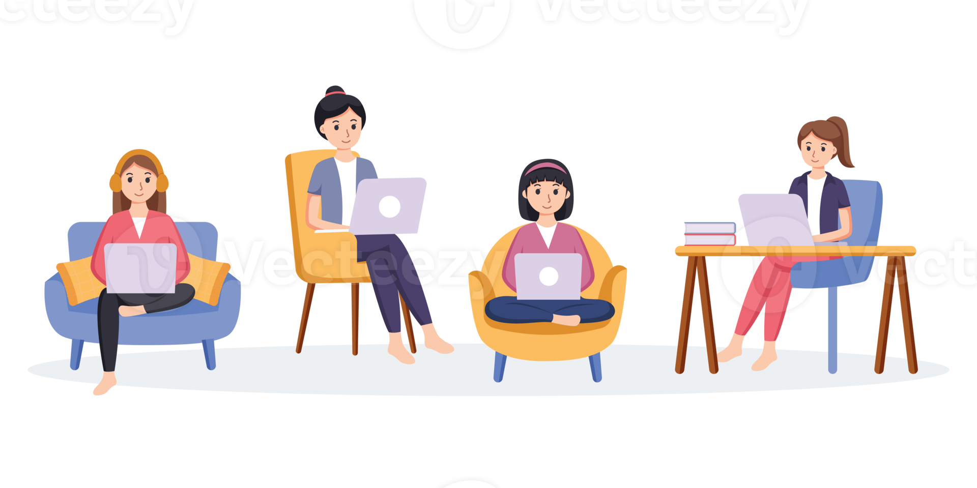 co-working space or remotely at home illustration png