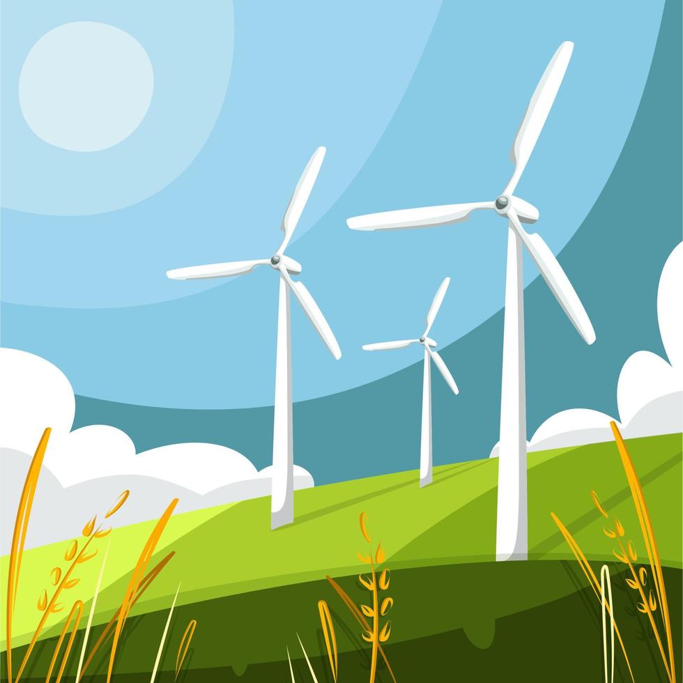 Wind energy. Save planet. Flat design ecology concept with natural elements. Global Wind Day. Mother earth day. vector