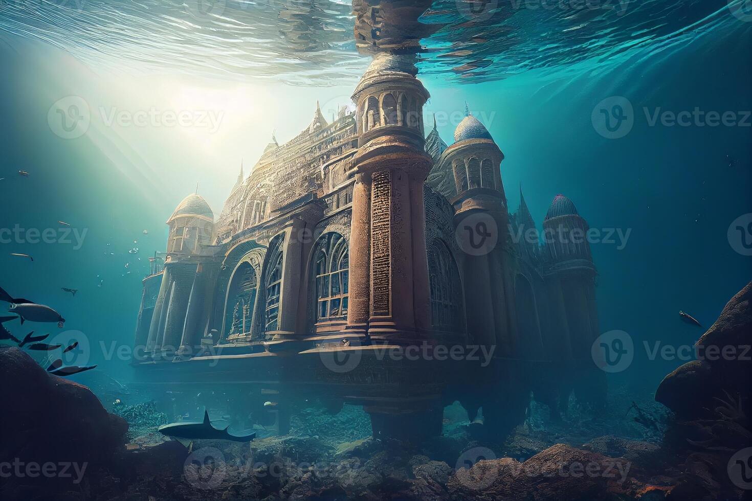 Underwater Ocean Sea Imaginary Fantasy World Digital Illustration photo