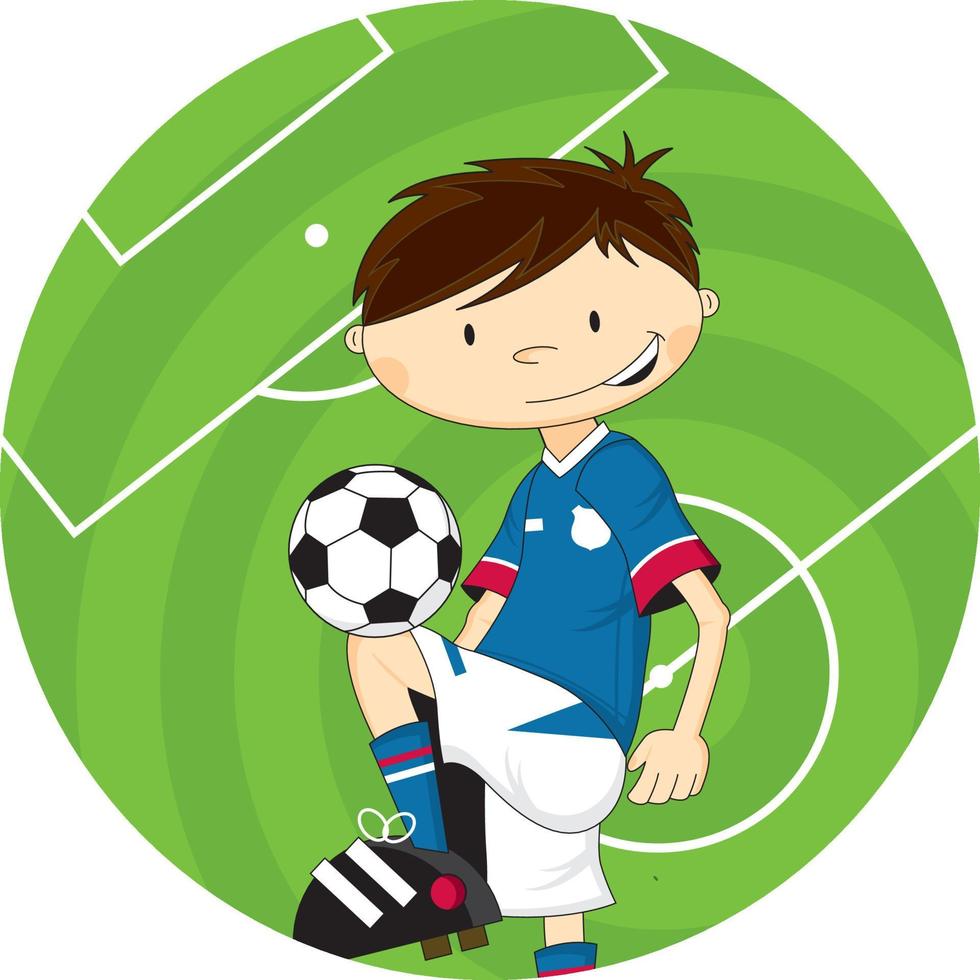 Cute Cartoon Football Soccer Player on Pitch - Sports Illustration vector