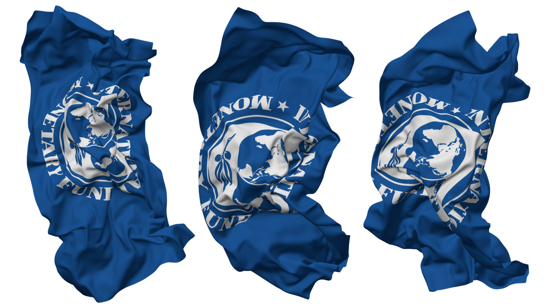 International Monetary Fund, IMF Flag Waves Isolated in Different Styles with Bump Texture, 3D Rendering png