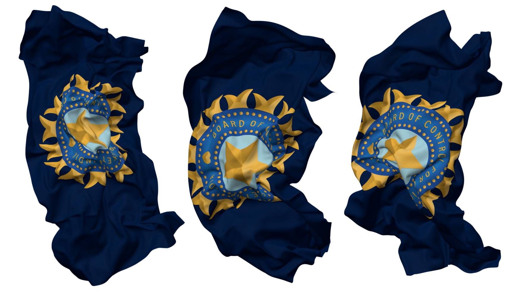 Board of Control for Cricket in India, BCCI Flag Waves Isolated in Different Styles with Bump Texture, 3D Rendering png