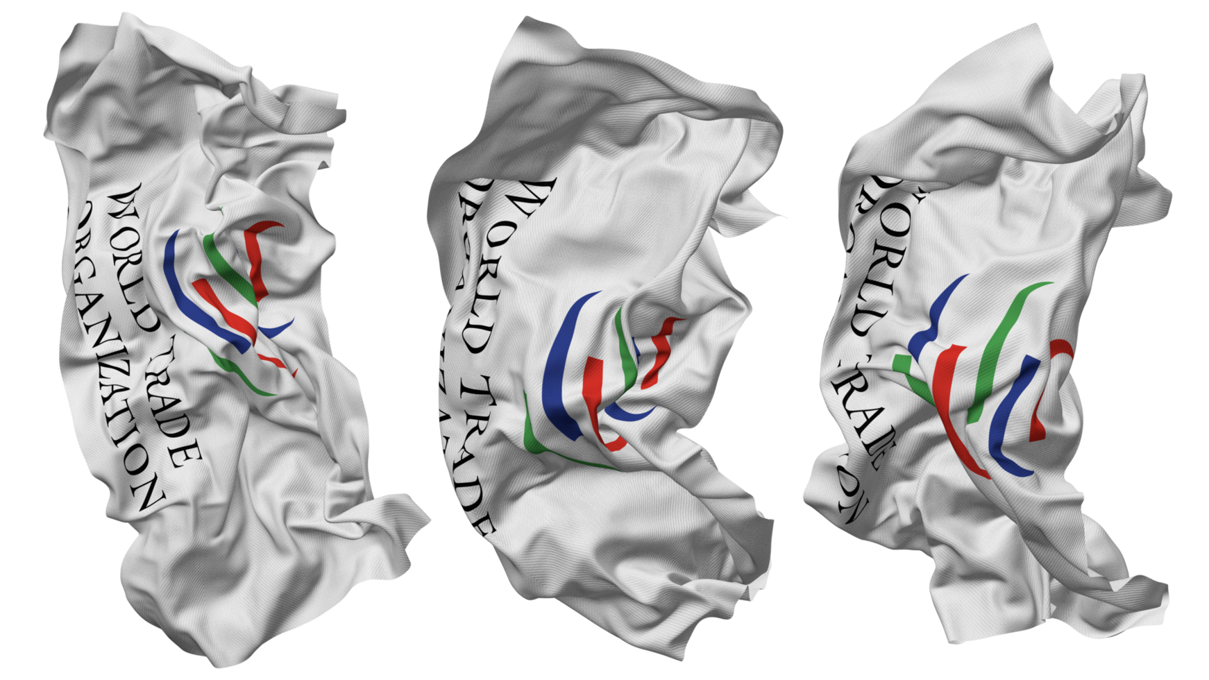 World Trade Organization, WTO Flag Waves Isolated in Different Styles with Bump Texture, 3D Rendering png
