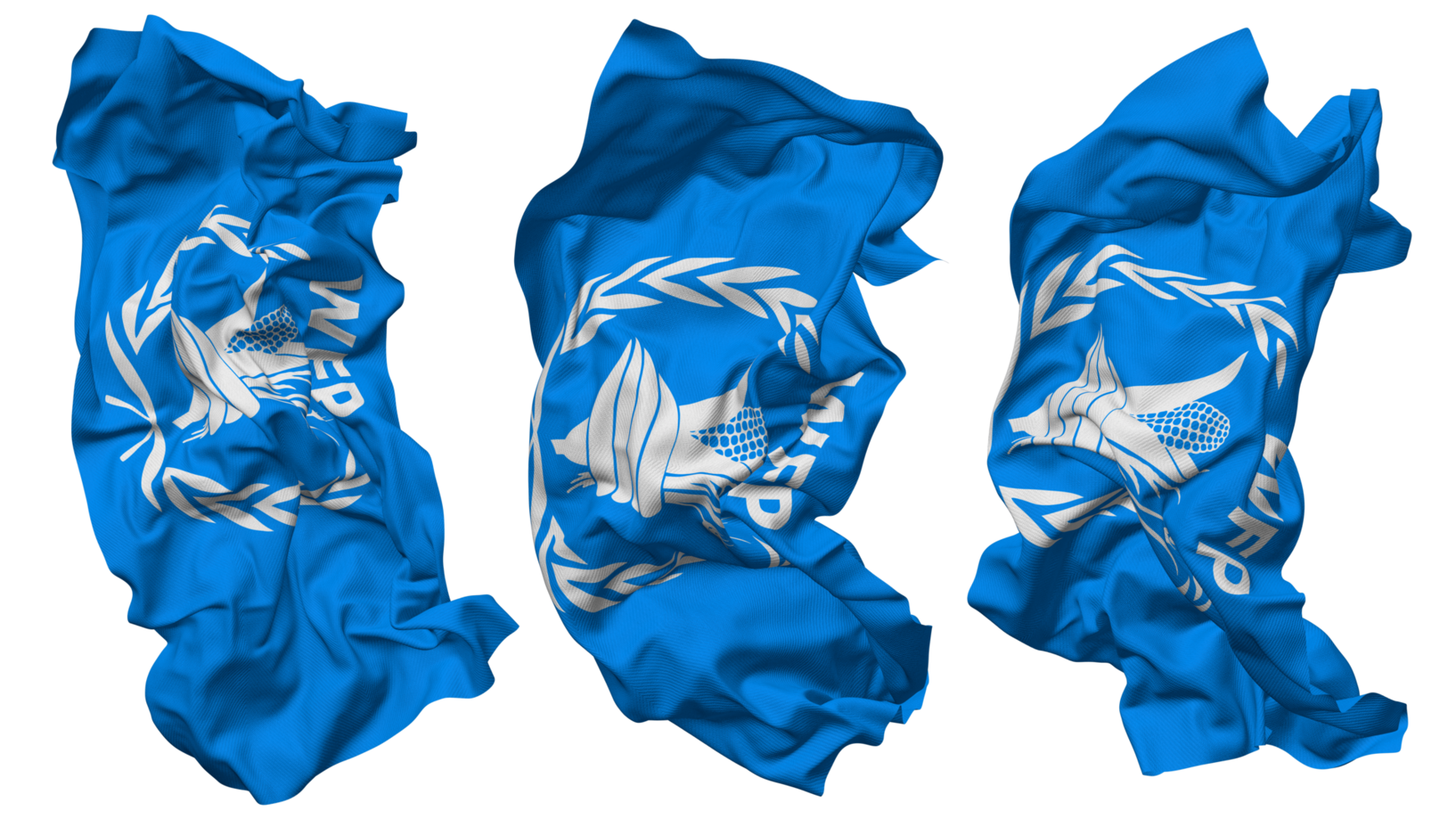 monde nourriture programme, wfp drapeau vagues isolé dans différent modes avec bosse texture, 3d le rendu png