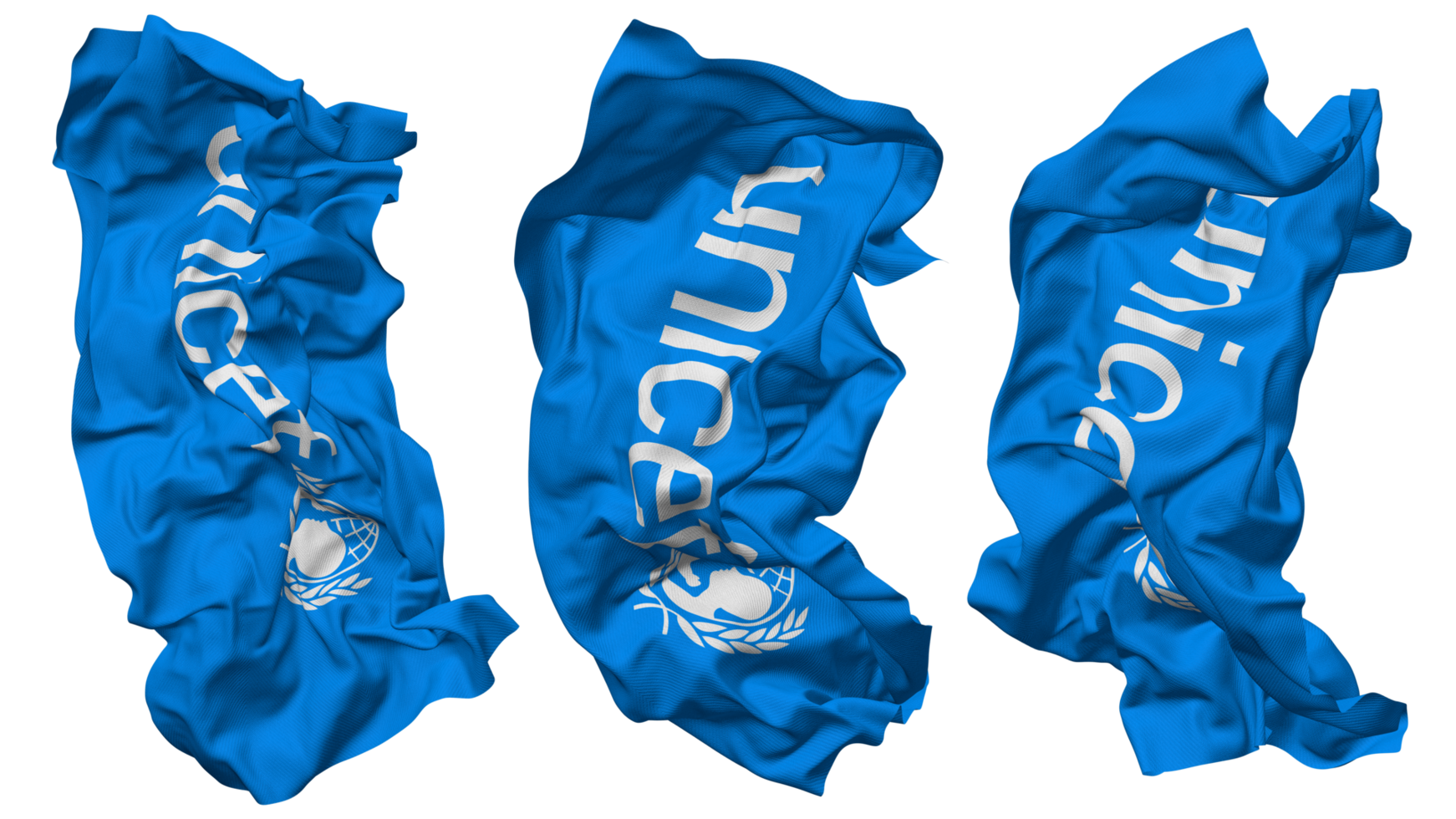United Nations International Children's Emergency Fund, UNICEF Flag Waves Isolated in Different Styles with Bump Texture, 3D Rendering png