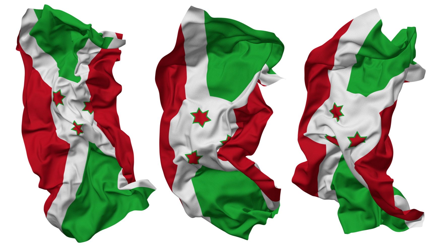 Burundi Flag Waves Isolated in Different Styles with Bump Texture, 3D Rendering png