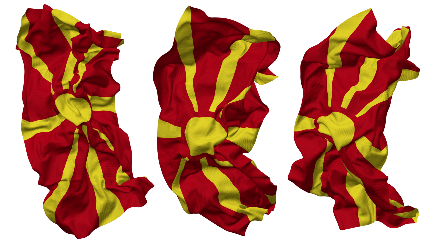 Nord macédoine drapeau vagues isolé dans différent modes avec bosse texture, 3d le rendu png