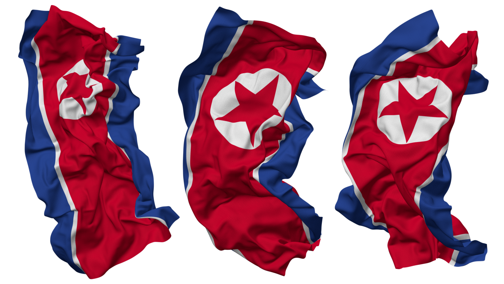 North Korea Flag Waves Isolated in Different Styles with Bump Texture, 3D Rendering png