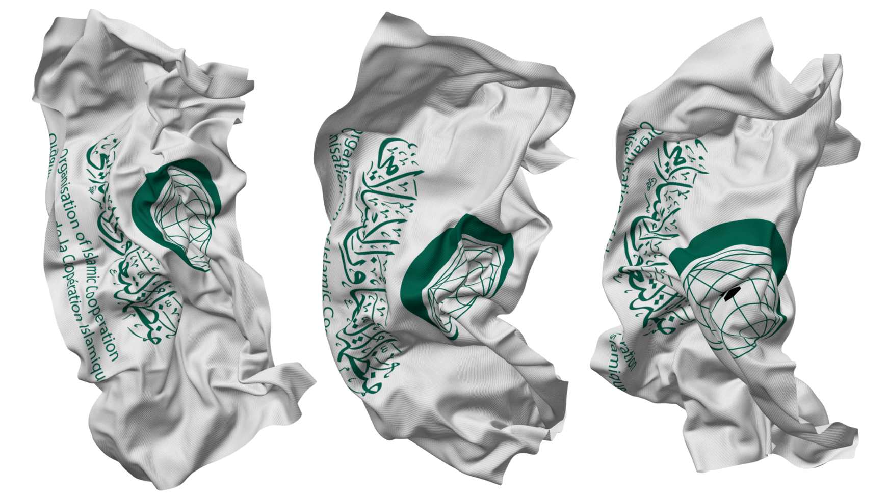 organisation de islamique coopération, oic drapeau vagues isolé dans différent modes avec bosse texture, 3d le rendu png