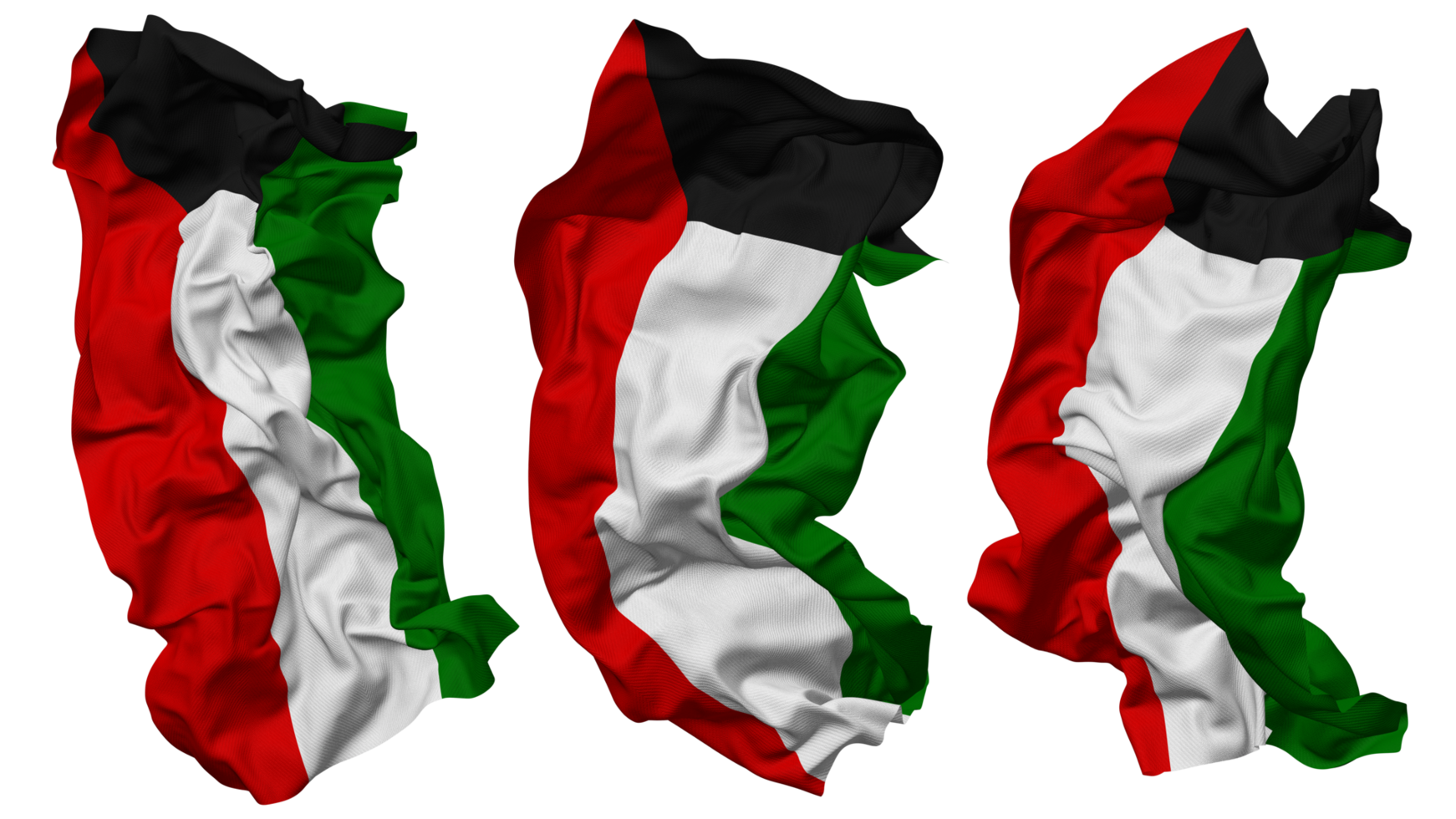 Koeweit vlag golven geïsoleerd in verschillend stijlen met buil textuur, 3d renderen png