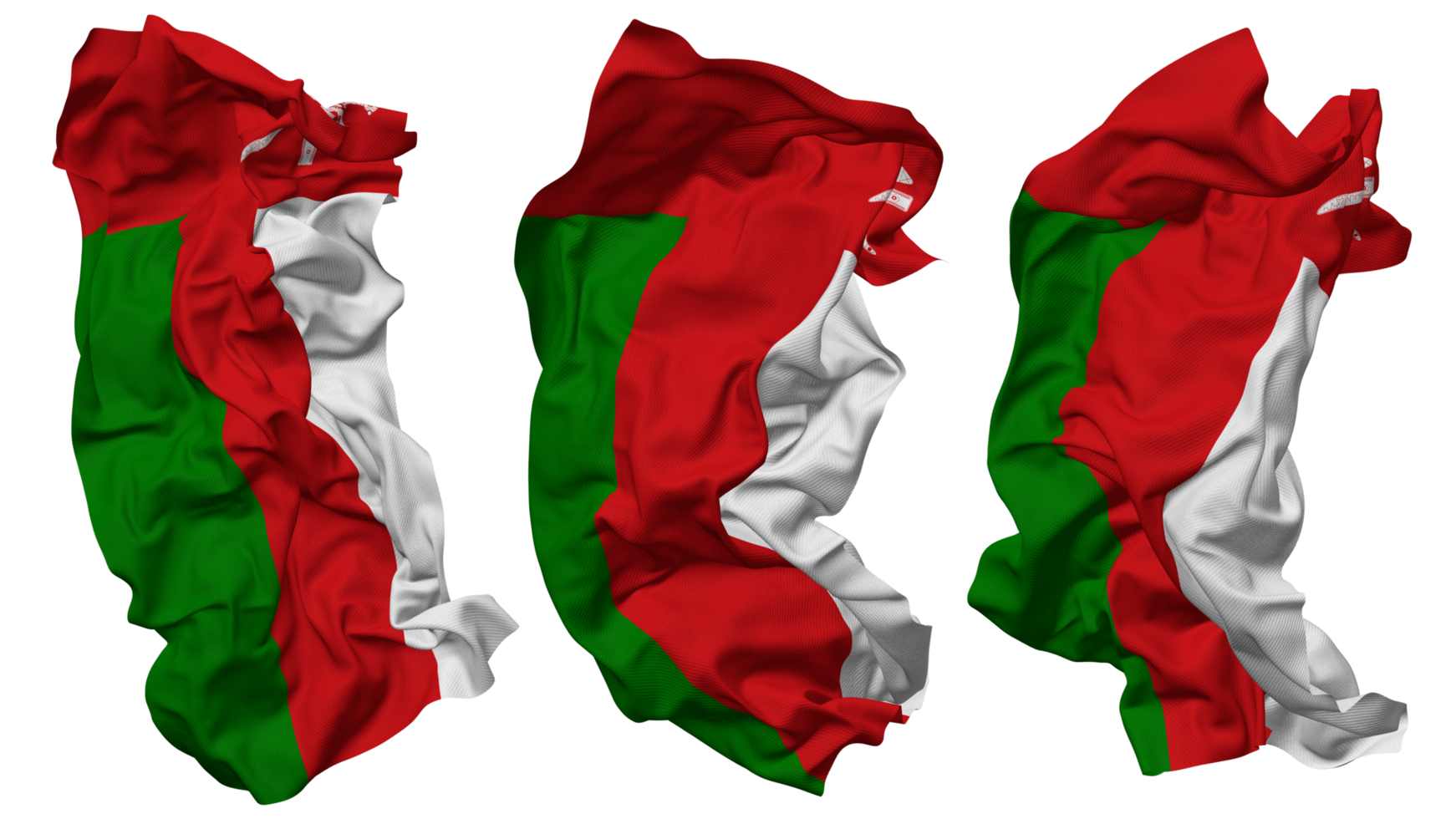 Oman vlag golven geïsoleerd in verschillend stijlen met buil textuur, 3d renderen png