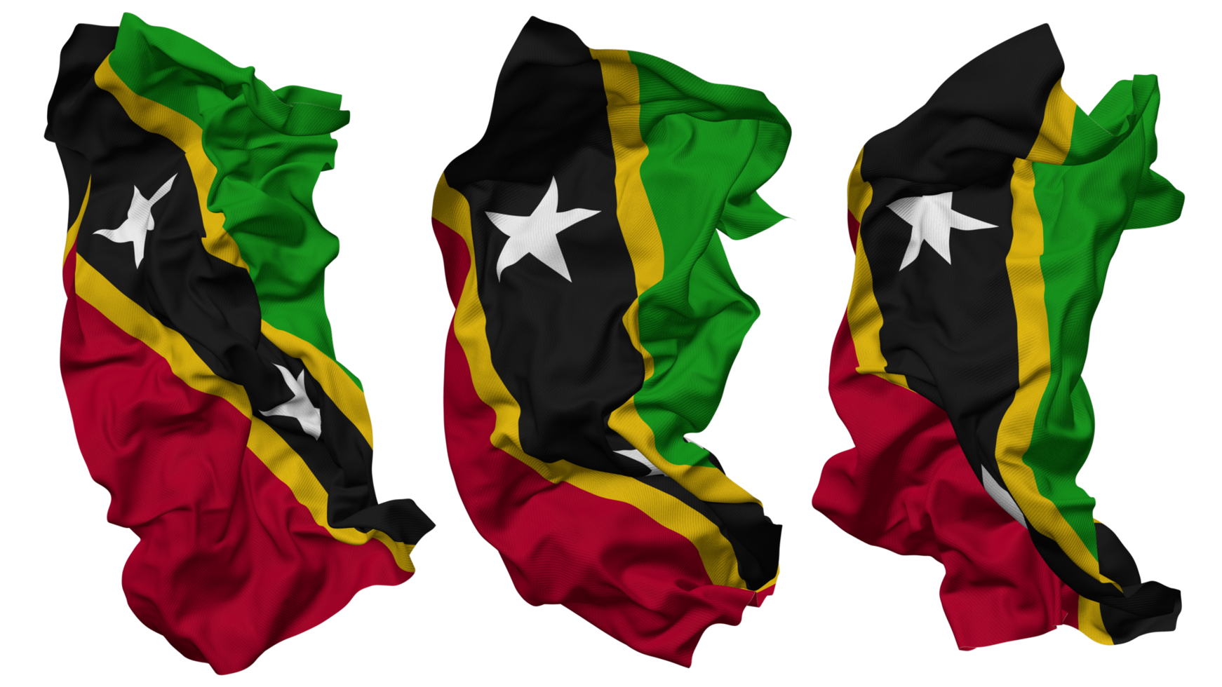 Saint Kitts and Nevis Flag Waves Isolated in Different Styles with Bump Texture, 3D Rendering png