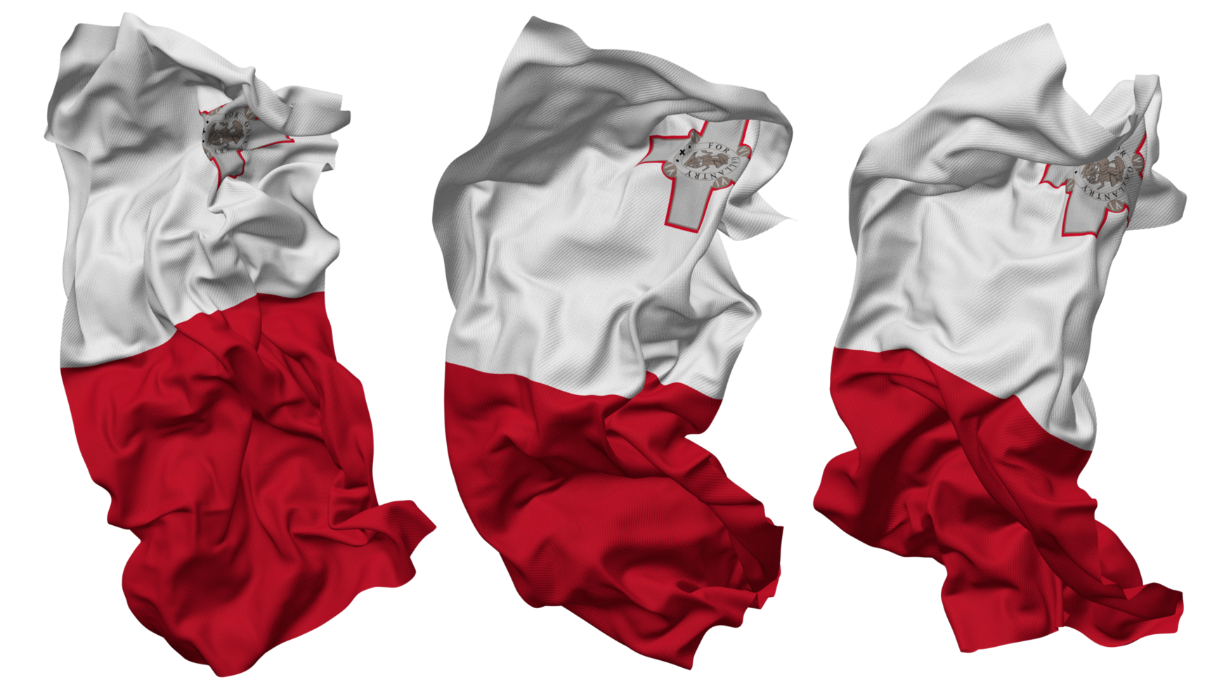 Malta Flag Waves Isolated in Different Styles with Bump Texture, 3D Rendering png