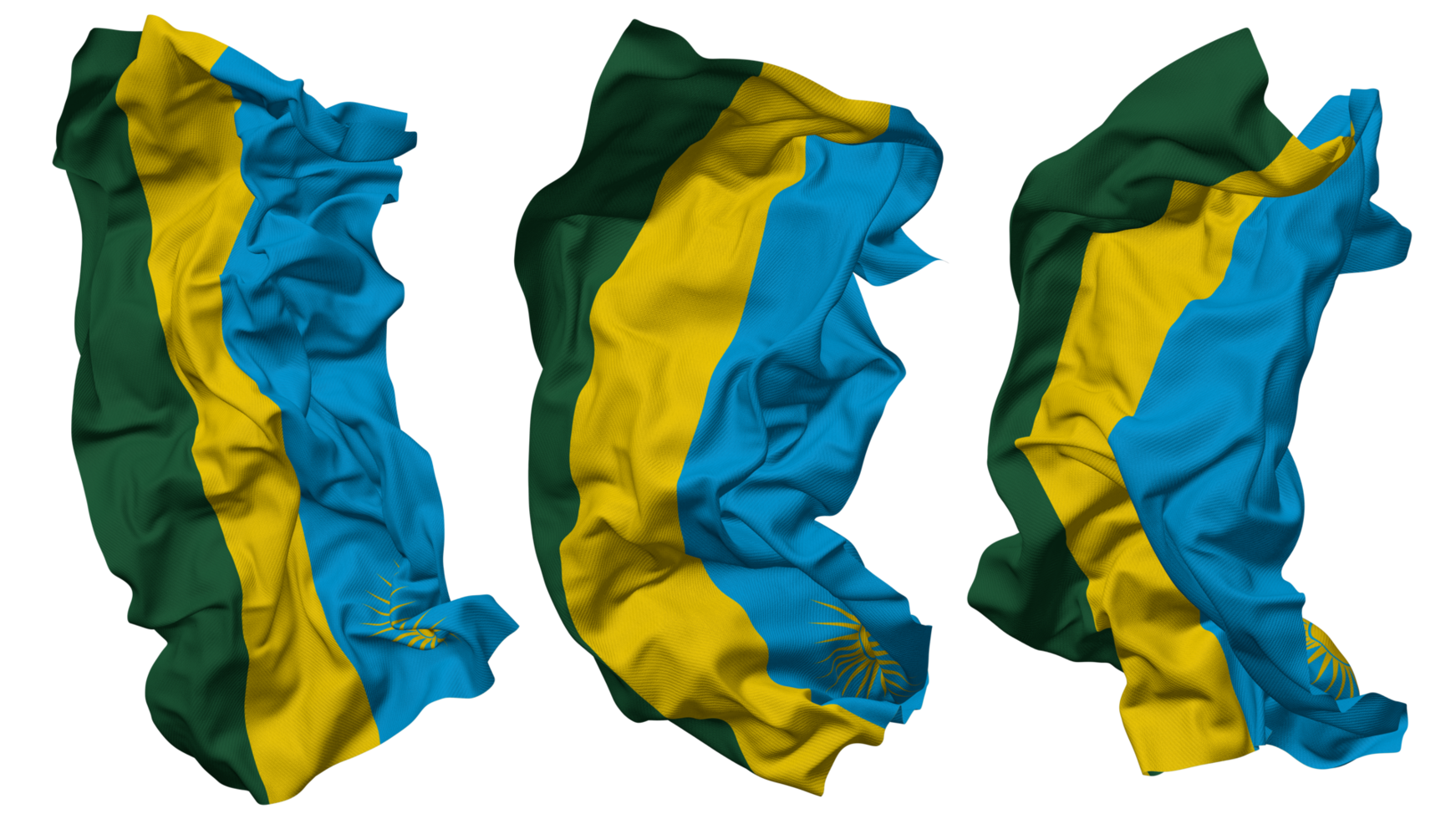 Rwanda Flag Waves Isolated in Different Styles with Bump Texture, 3D Rendering png