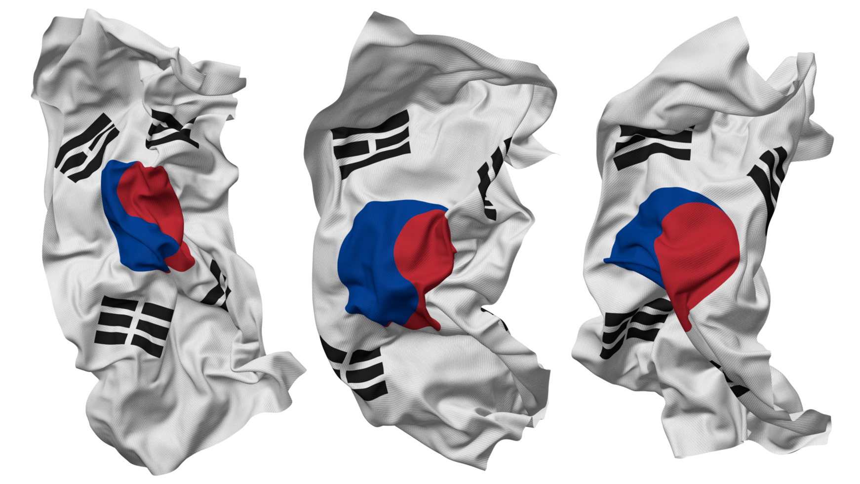 South Korea Flag Waves Isolated in Different Styles with Bump Texture, 3D Rendering png