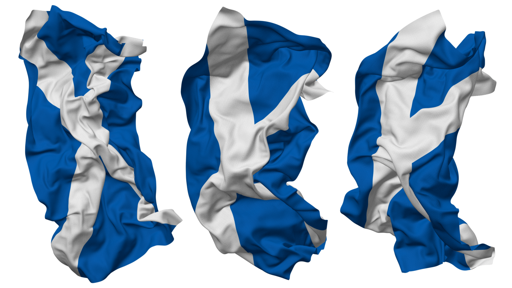 Escócia bandeira ondas isolado dentro diferente estilos com colisão textura, 3d Renderização png