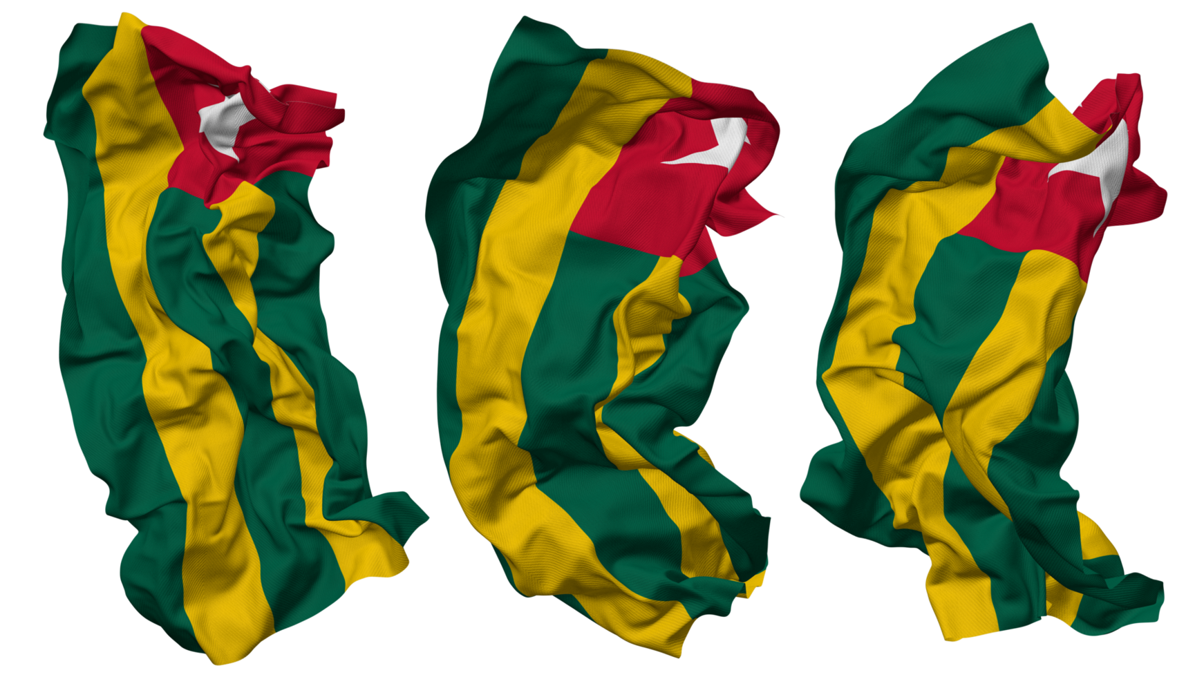 togolese flagga vågor isolerat i annorlunda stilar med stöta textur, 3d tolkning png