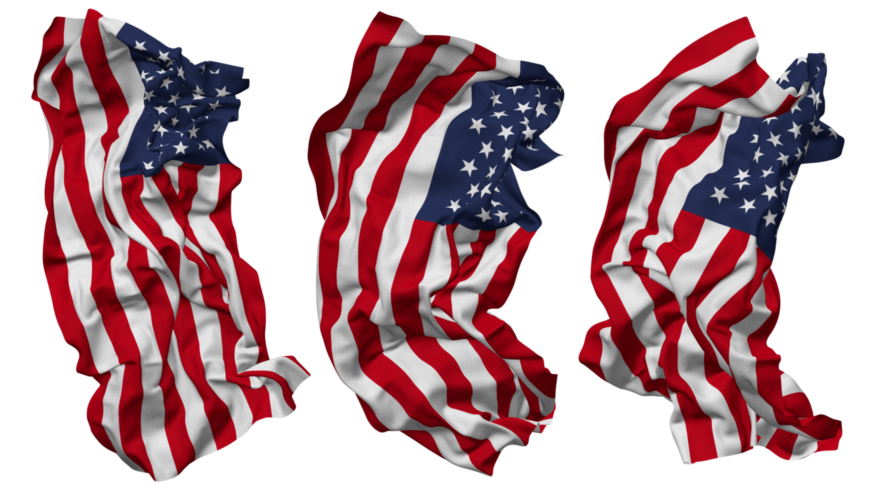 Verenigde staten van Amerika vlag golven geïsoleerd in verschillend stijlen met buil textuur, 3d renderen png