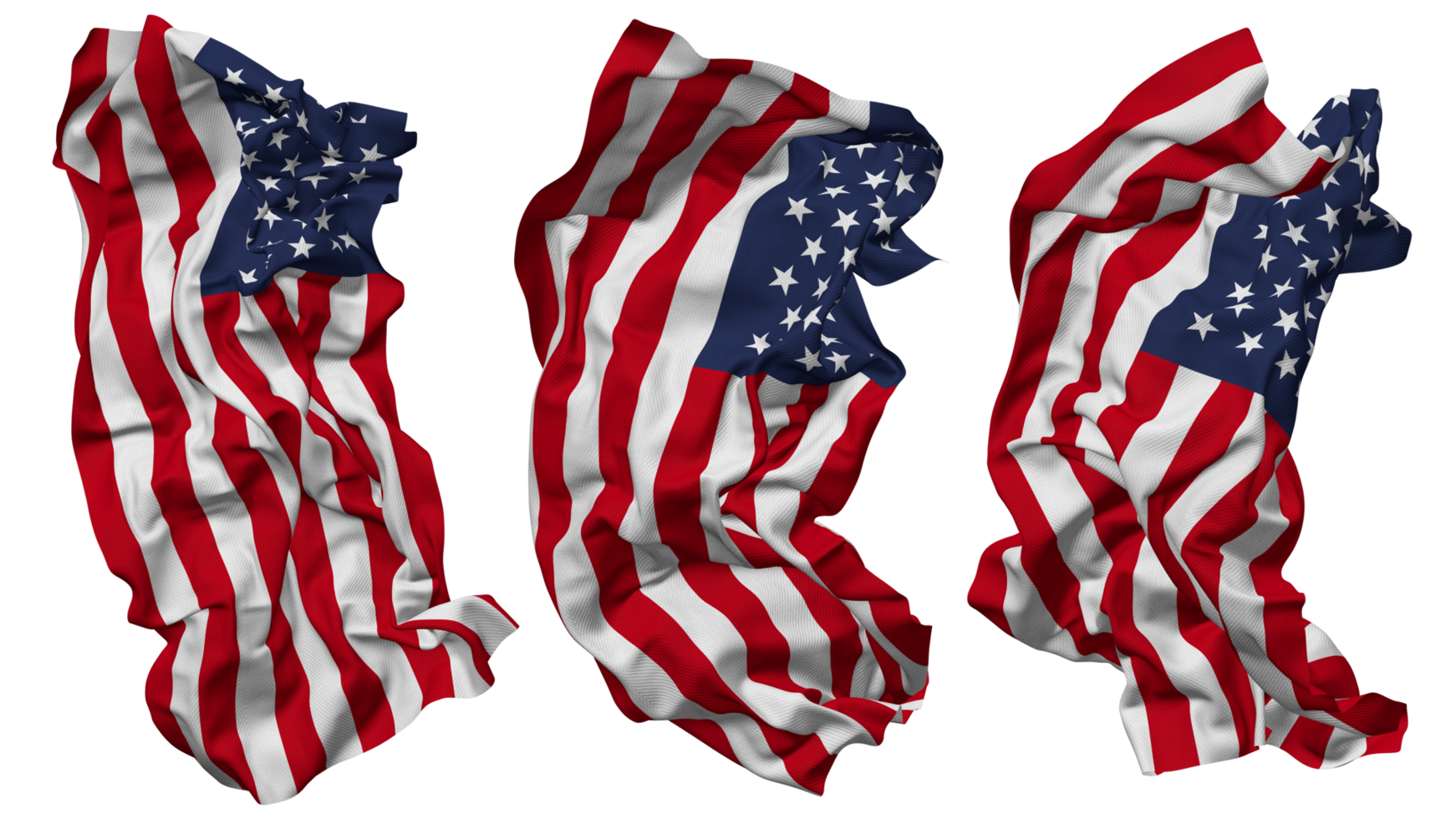 United States of America Flag Waves Isolated in Different Styles with Bump Texture, 3D Rendering png