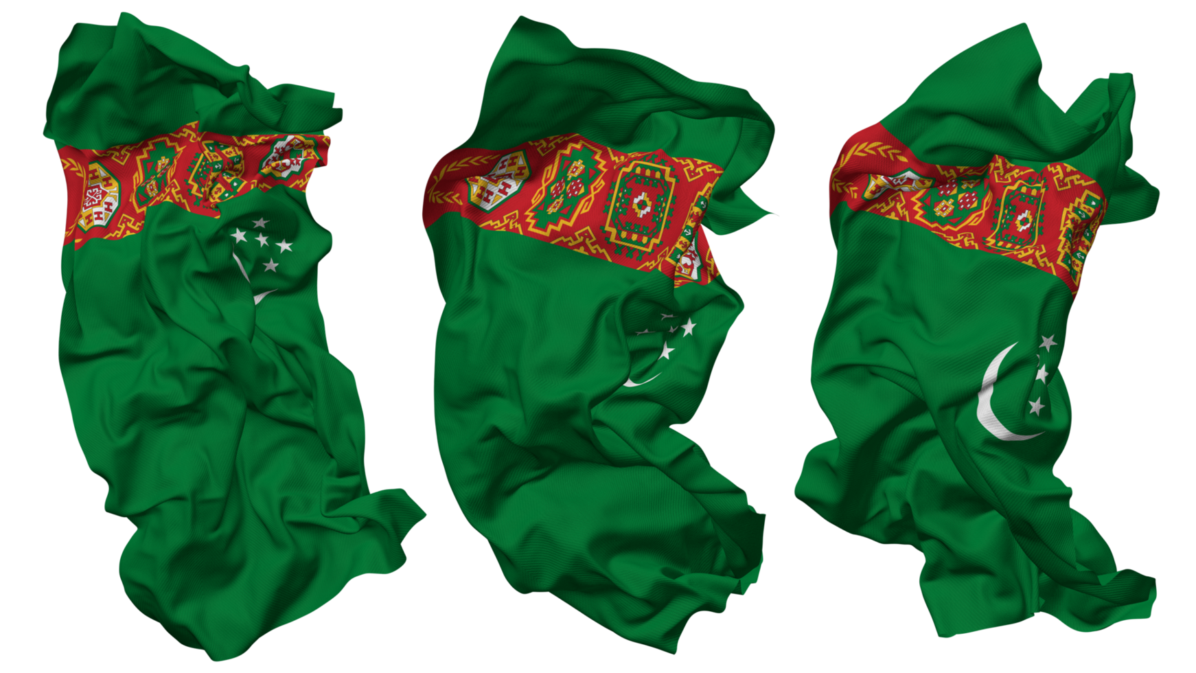 turkmenistan flagga vågor isolerat i annorlunda stilar med stöta textur, 3d tolkning png