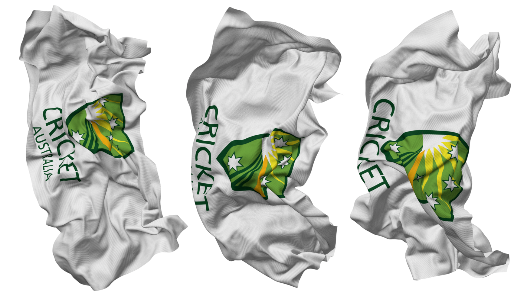 Cricket Australia Flag Waves Isolated in Different Styles with Bump Texture, 3D Rendering png