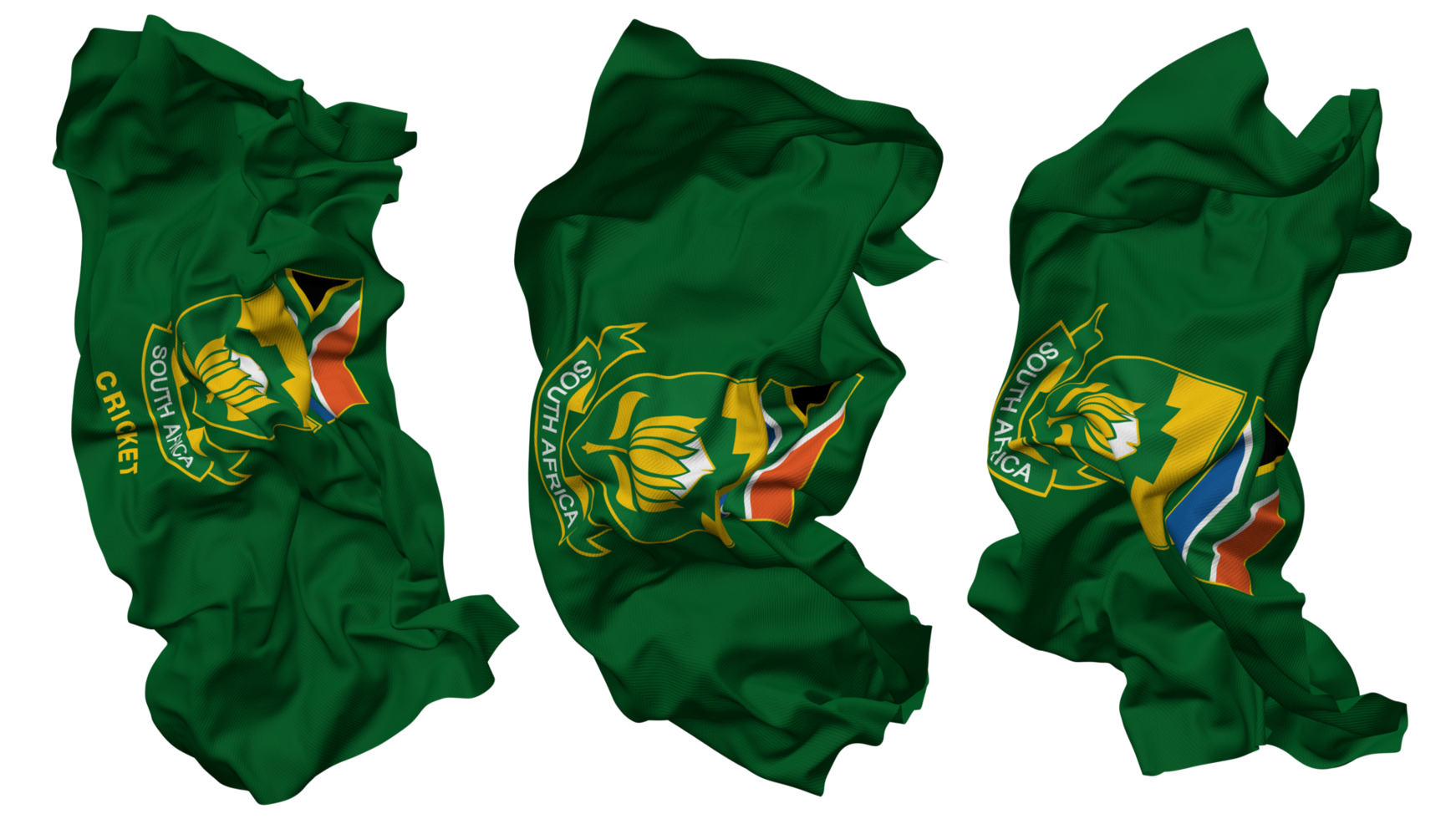 Cricket South Africa Flag Waves Isolated in Different Styles with Bump Texture, 3D Rendering png