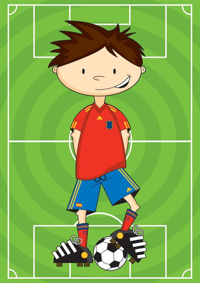 Cute Cartoon Spanish Football Soccer Player on Pitch - Sports Illustration vector