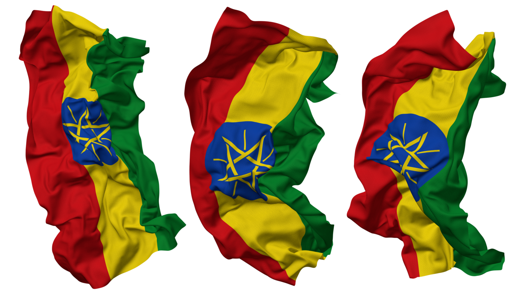 Ethiopia Flag Waves Isolated in Different Styles with Bump Texture, 3D Rendering png