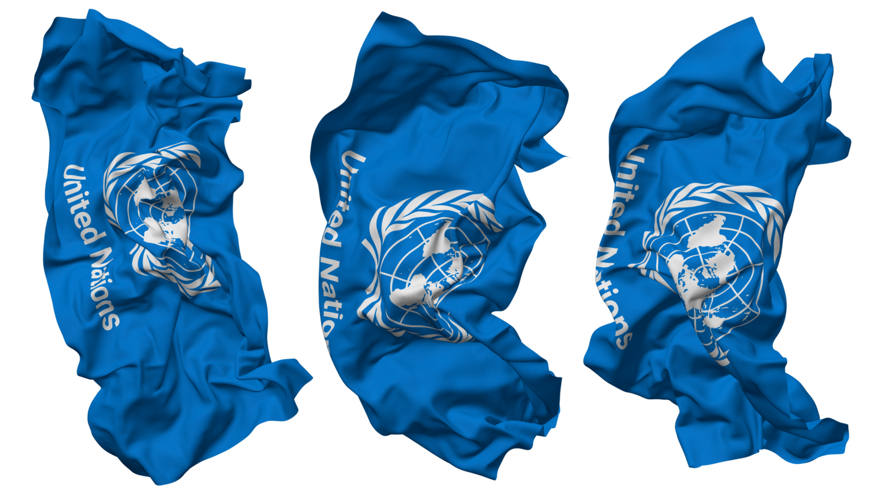 United Nations, UN Flag Waves Isolated in Different Styles with Bump Texture, 3D Rendering png