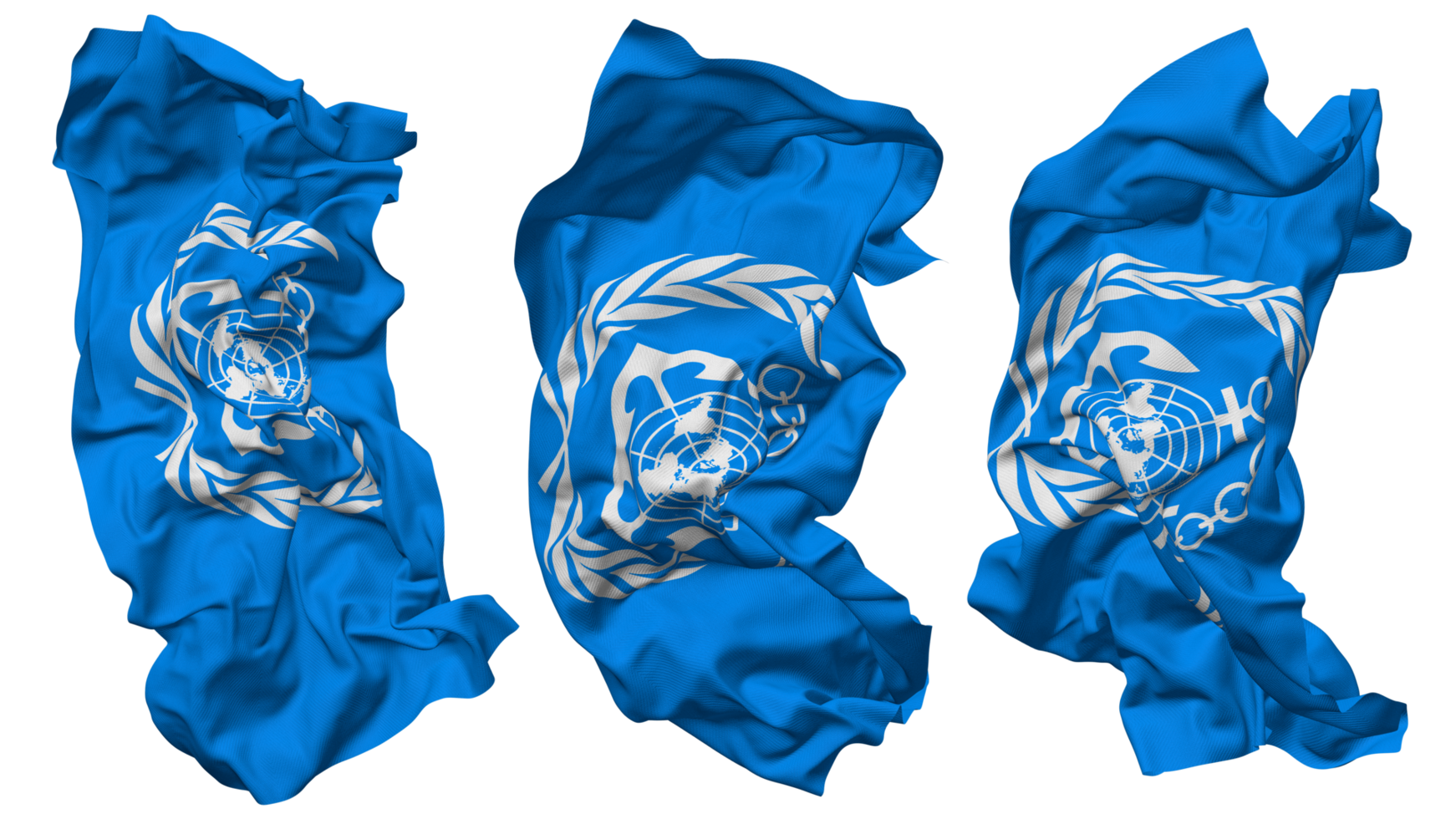 International Maritime Organization, IMO Flag Waves Isolated in Different Styles with Bump Texture, 3D Rendering png