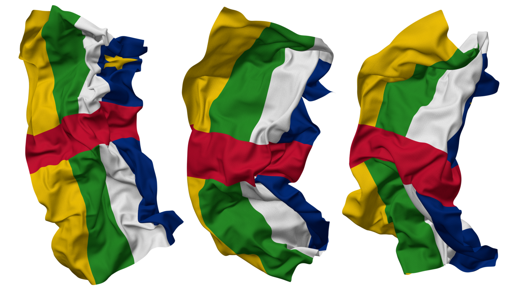 central afrikansk republik flagga vågor isolerat i annorlunda stilar med stöta textur, 3d tolkning png