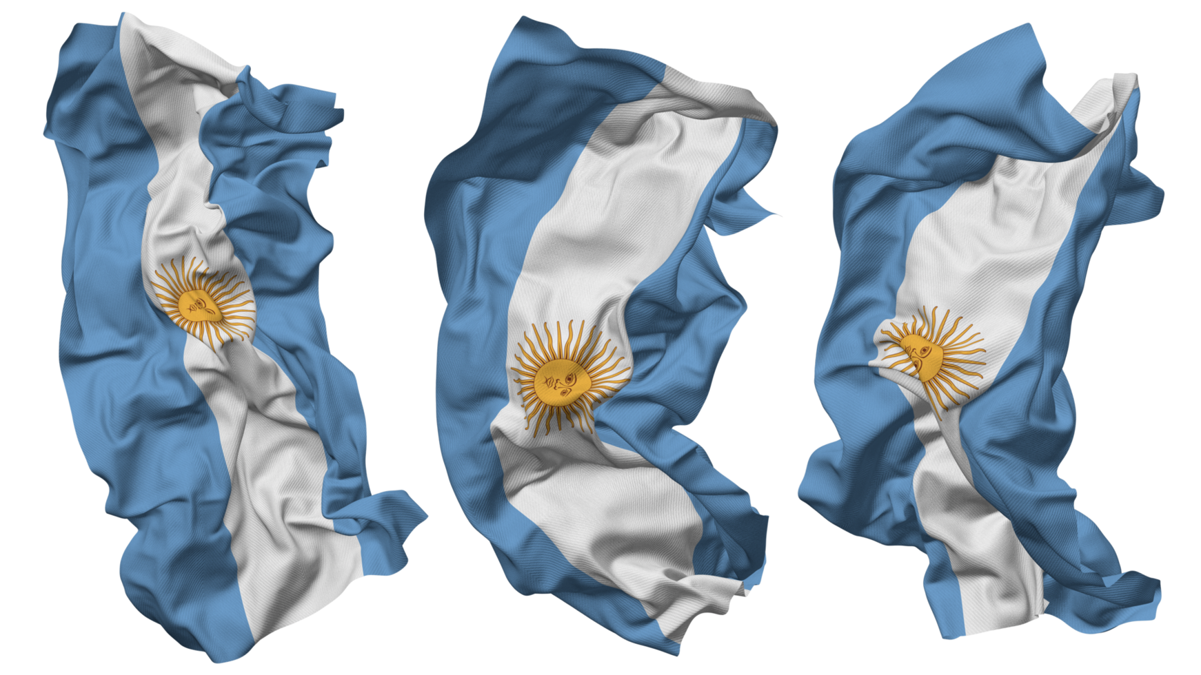 Argentine drapeau vagues isolé dans différent modes avec bosse texture, 3d le rendu png