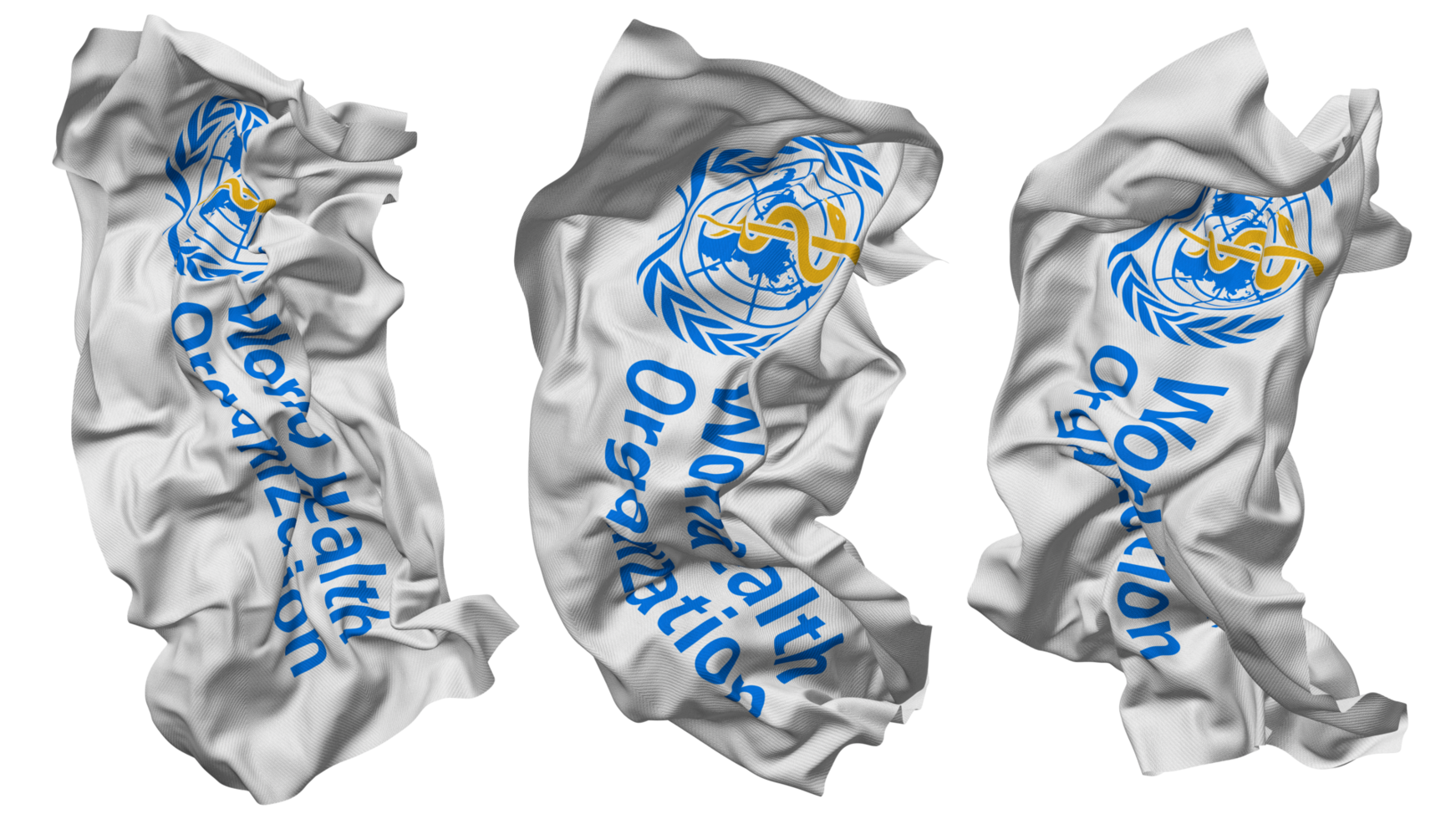 World Health Organization, WHO Flag Waves Isolated in Different Styles with Bump Texture, 3D Rendering png