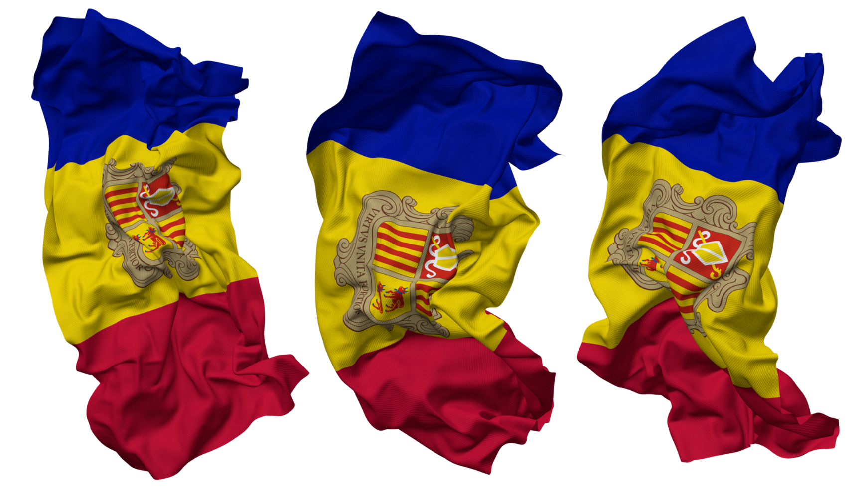 Andorra vlag golven geïsoleerd in verschillend stijlen met buil textuur, 3d renderen png