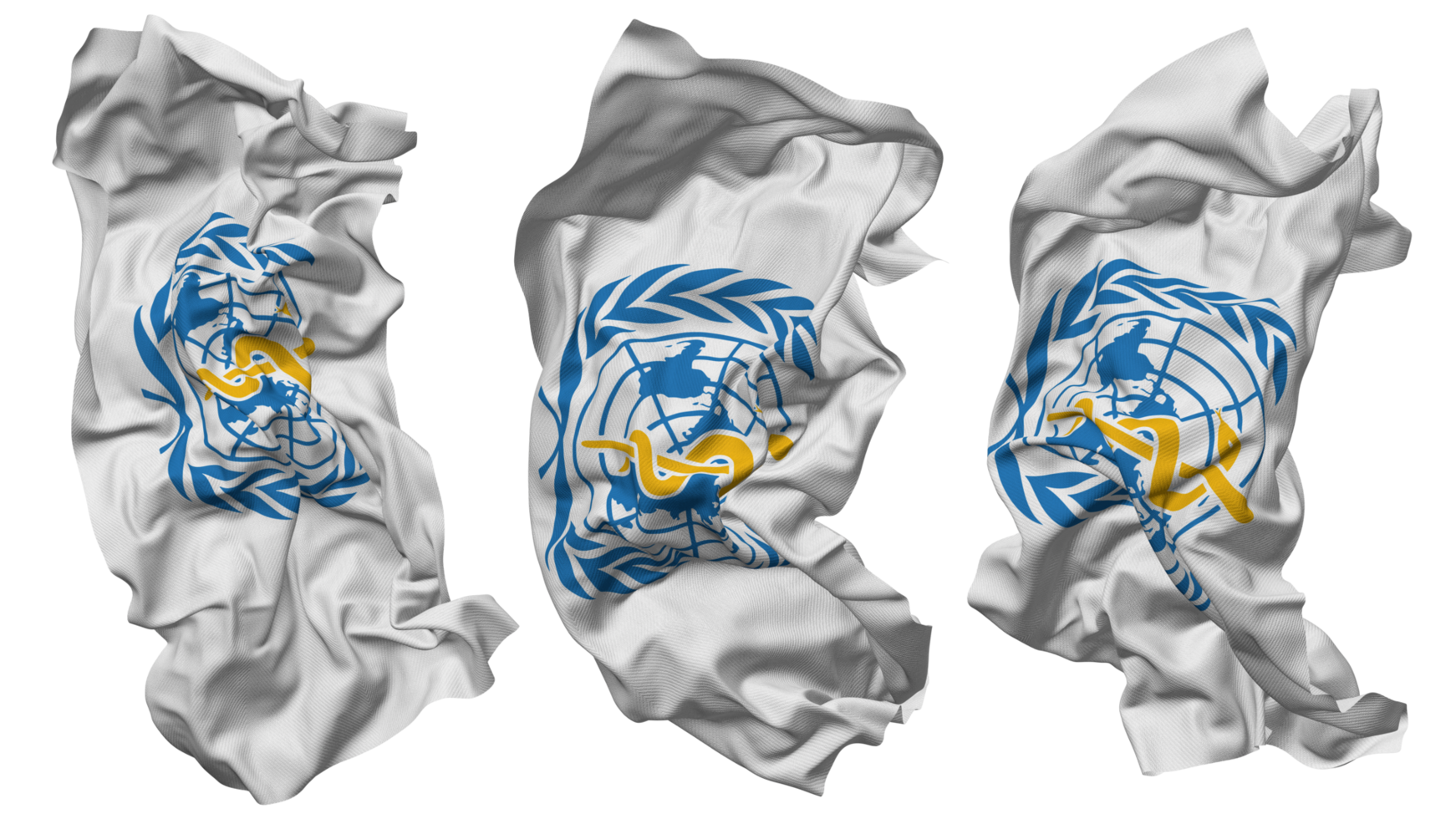 World Health Organization, WHO Flag Waves Isolated in Different Styles with Bump Texture, 3D Rendering png