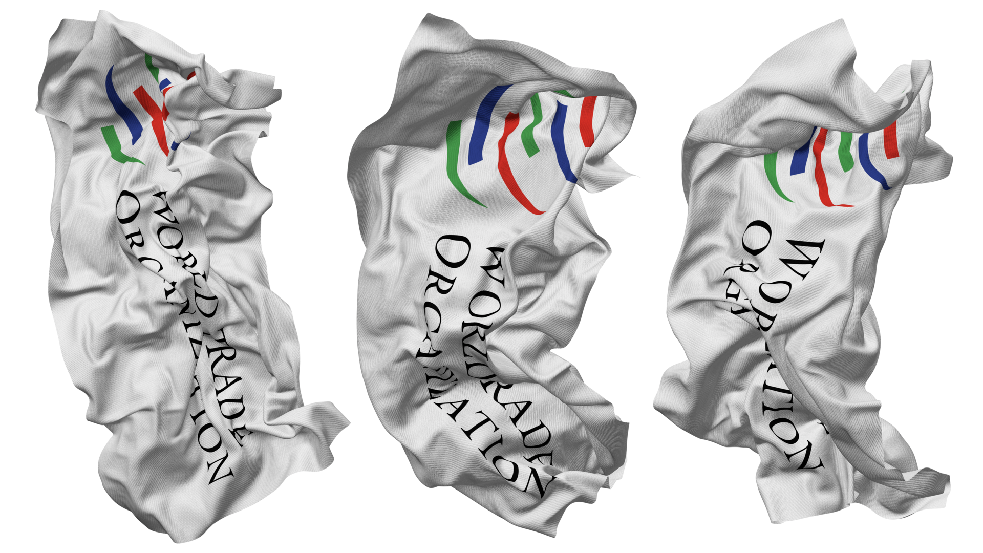 World Trade Organization, WTO Flag Waves Isolated in Different Styles