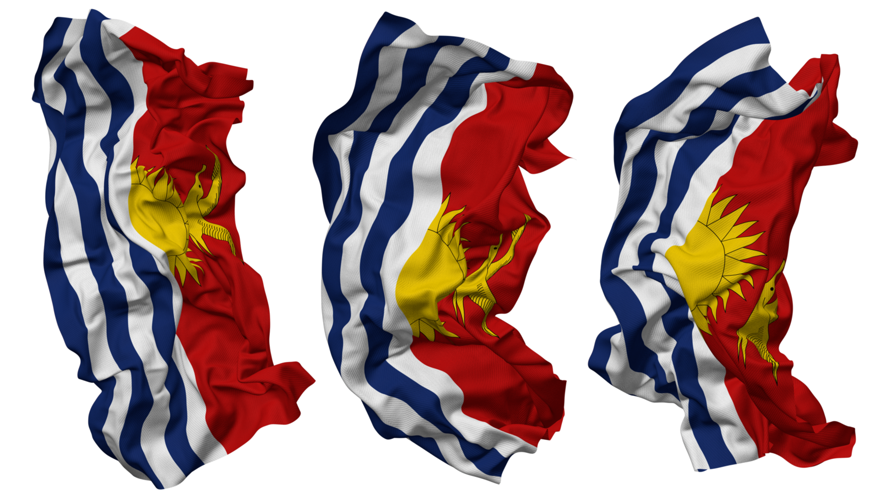 Kiribati Flag Waves Isolated in Different Styles with Bump Texture, 3D Rendering png