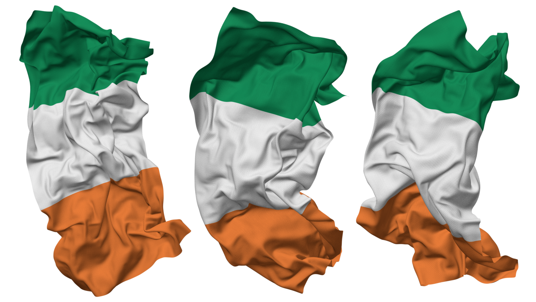 Ireland Flag Waves Isolated in Different Styles with Bump Texture, 3D Rendering png