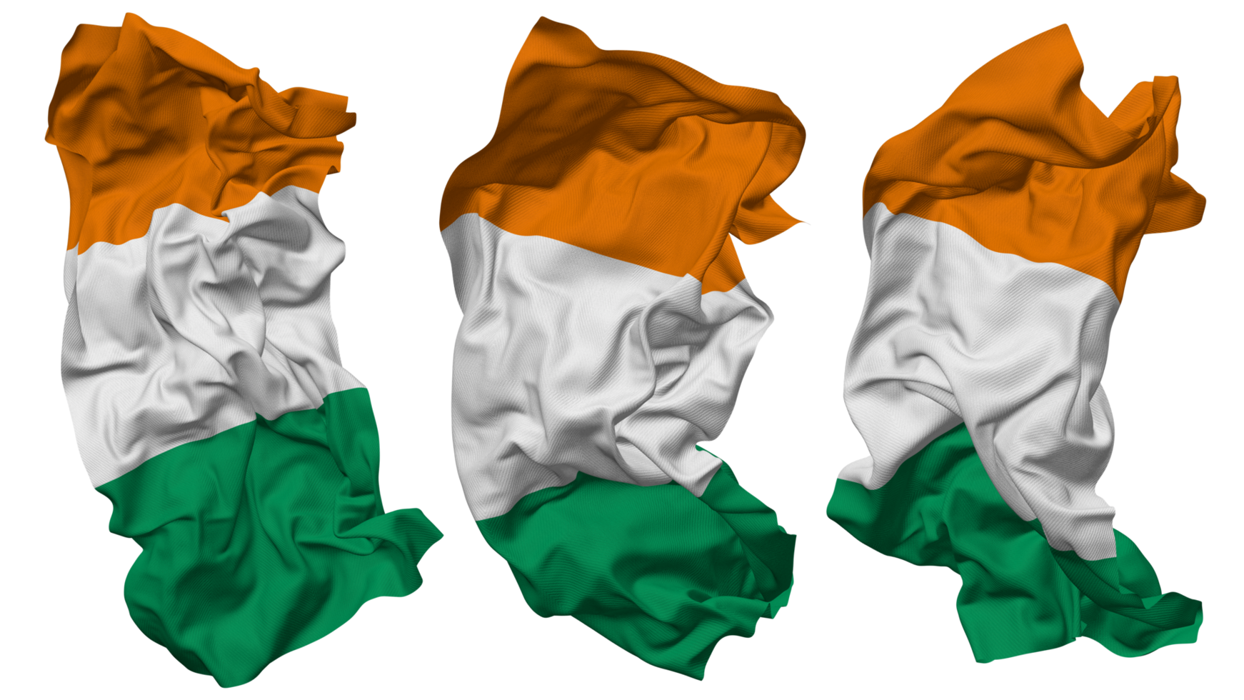 Ivory Coast Flag Waves Isolated in Different Styles with Bump Texture, 3D Rendering png