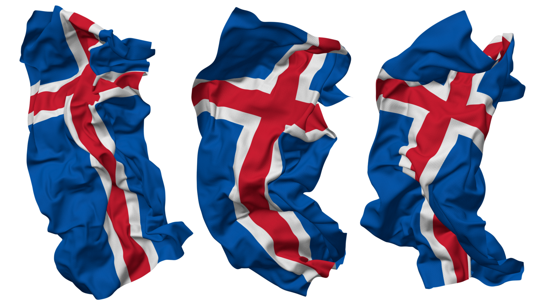 Islande drapeau vagues isolé dans différent modes avec bosse texture, 3d le rendu png