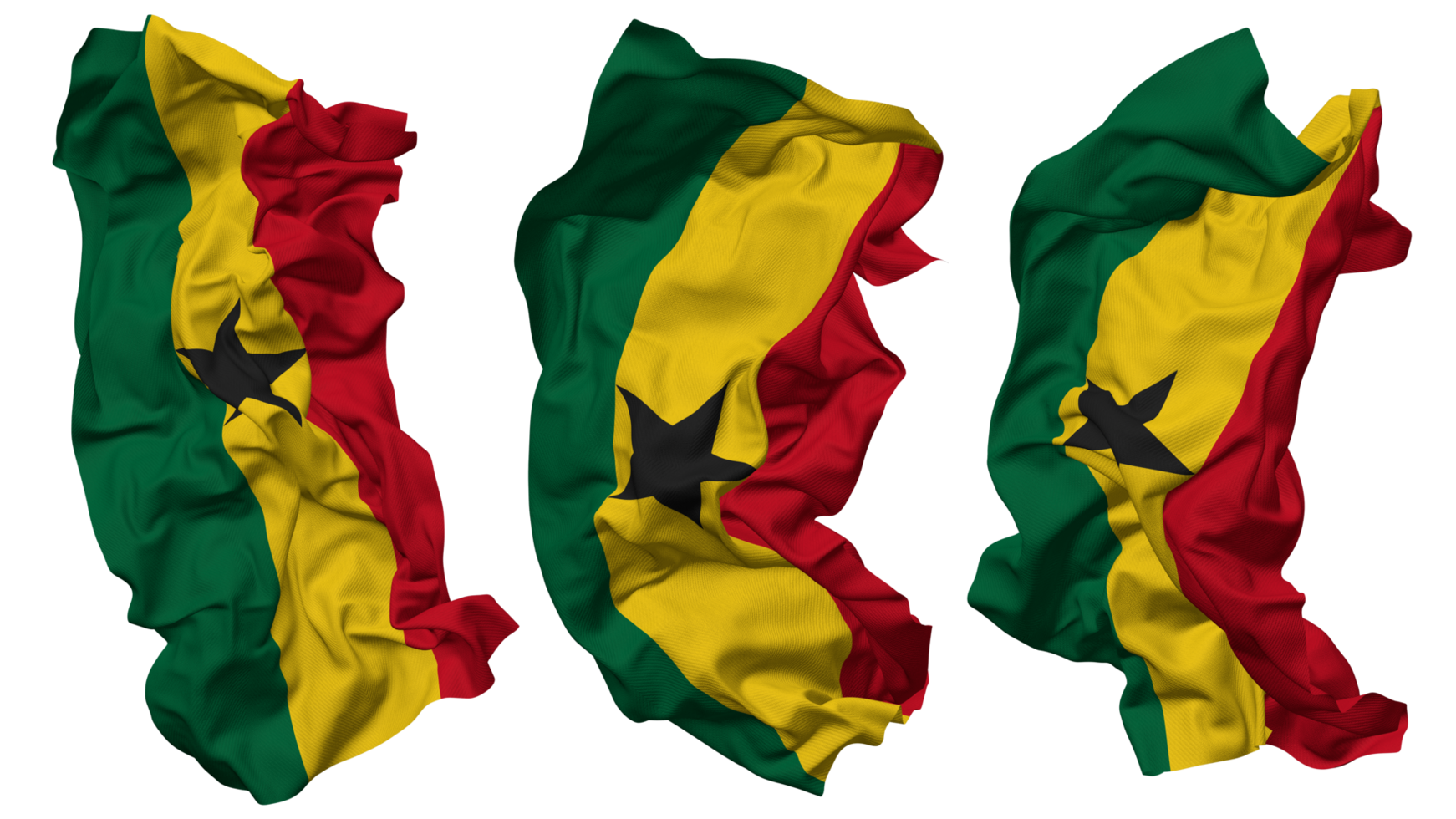 Ghana drapeau vagues isolé dans différent modes avec bosse texture, 3d le rendu png
