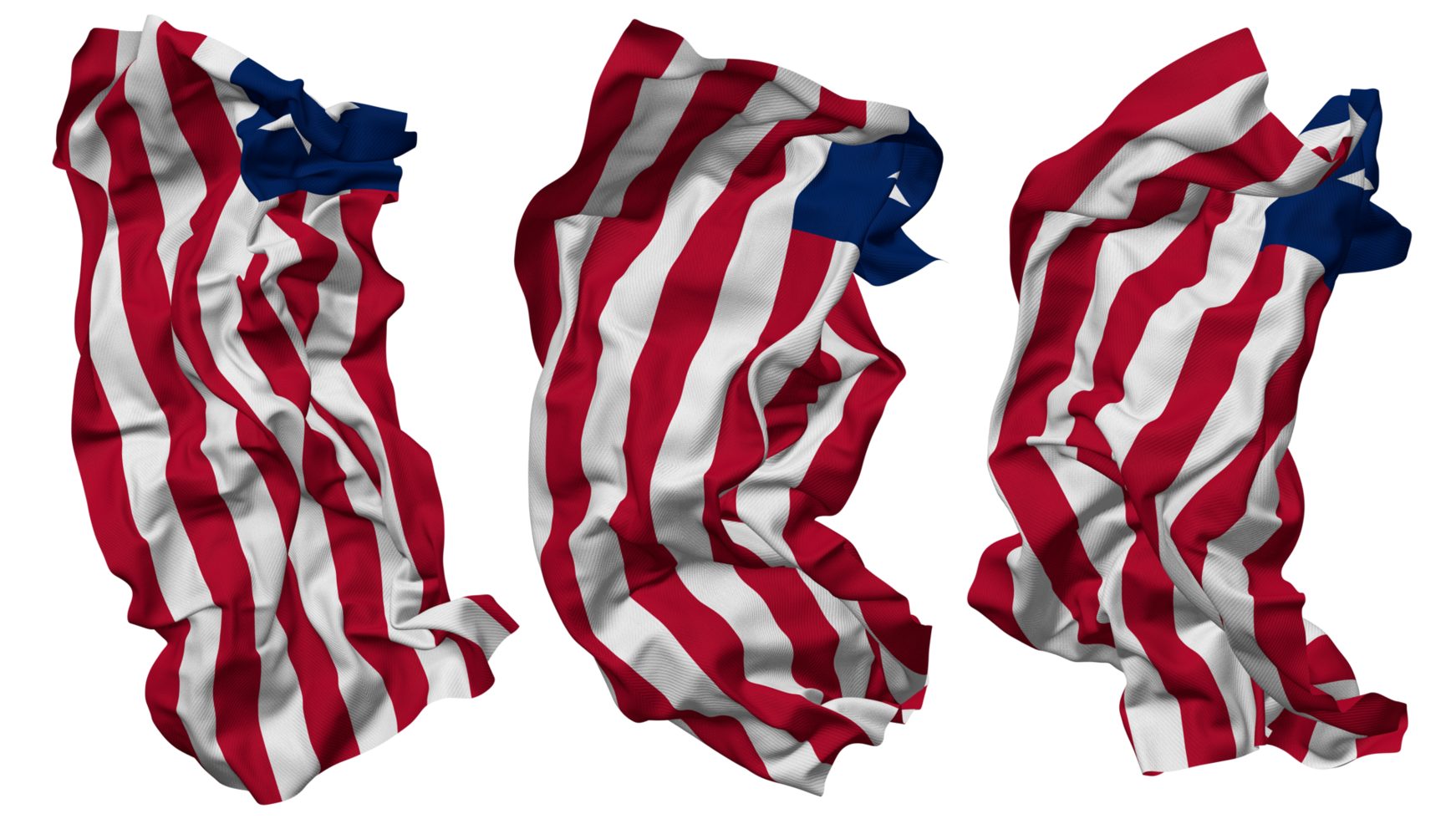 Liberia Flag Waves Isolated in Different Styles with Bump Texture, 3D Rendering png